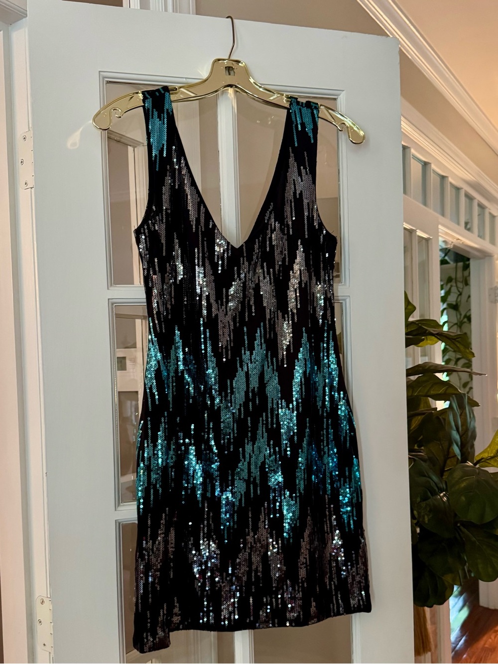 As U Wish Black Sequin Mini Dress with Teal and Silver Accents